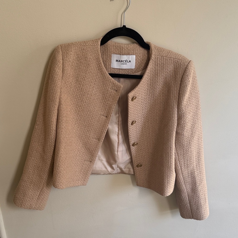 Marcela London Camille Wool Tweed Jacket Tan size s/m